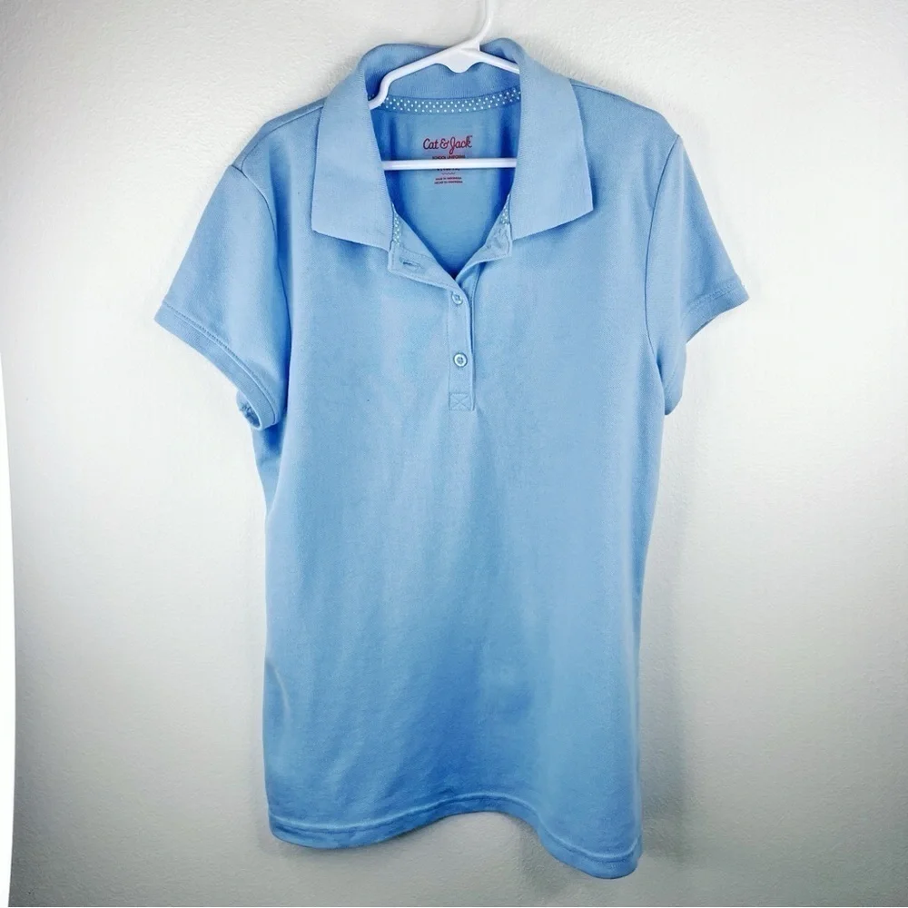 CAT & JACK Girls Kids Preppy Baby Blue Polo T shirt Size says Large (10/12)